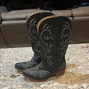 Black Roper Embroidered Cowboy Boots